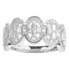 TJD 0.50 Carat Round & Baguette Diamond 14 Karat White Gold Fashion Ring