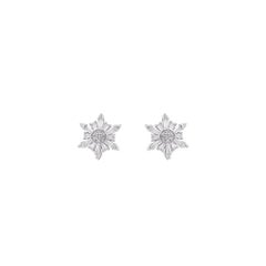 TJD 0.50 Carat Mixed Cut Diamond Floral Stud Earrings in 14 Karat White Gold