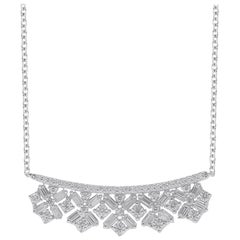 TJD 0.50 Carat Round & Baguette Diamond 14 Karat White Gold Scatter Bar Necklace