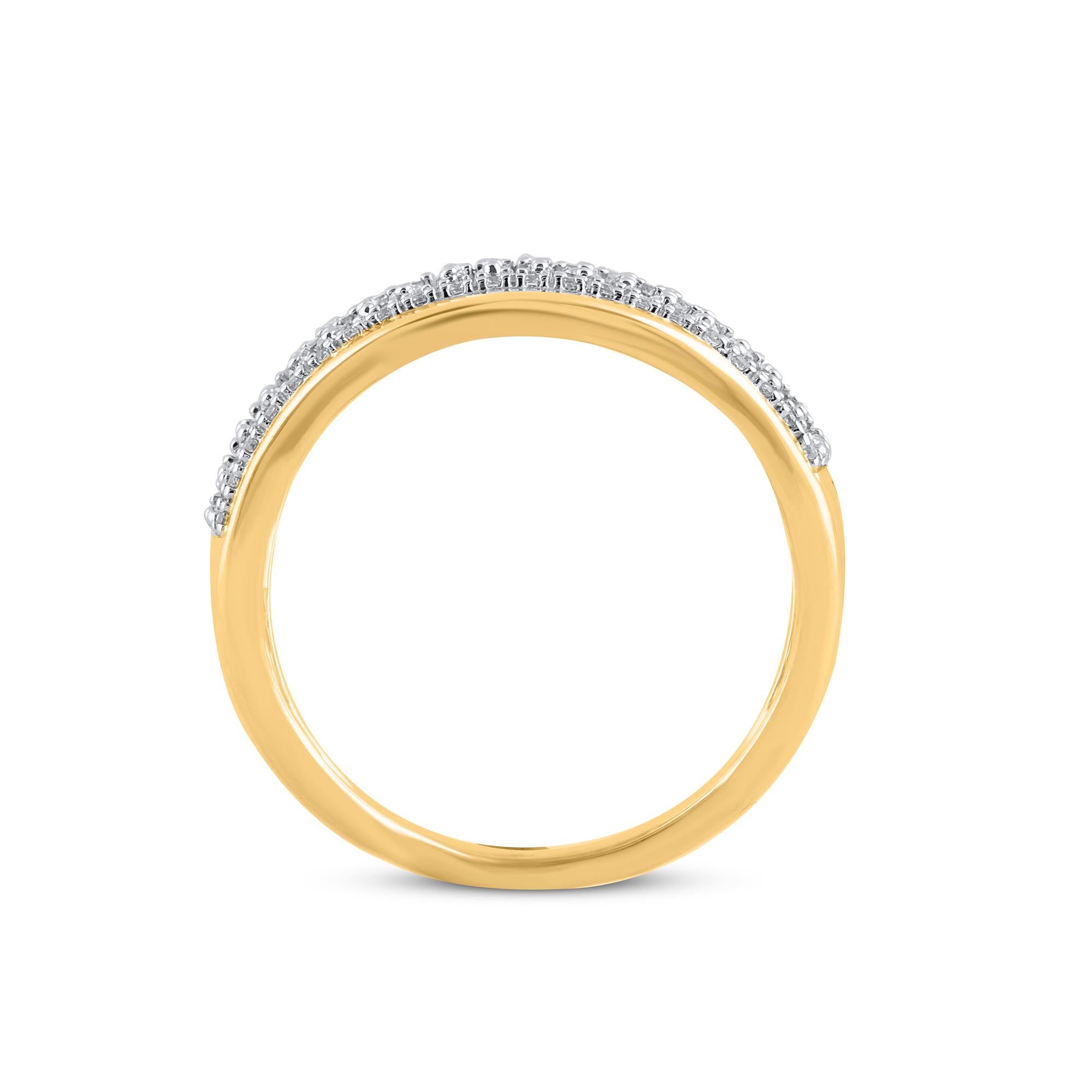 TJD Bague dôme à plusieurs rangs en or jaune 14 carats avec diamants ronds et baguettes de 0,50 carat Neuf - En vente à New York, NY
