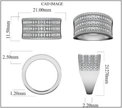 TJD 0.50 Carat Round & Baguette Diamond 14K White Gold Multirow Anniversary Band