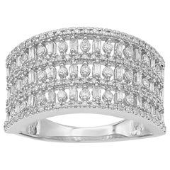 TJD 0.50 Carat Round 
Baguette Diamond 14K White Gold Multirow Anniversary Band