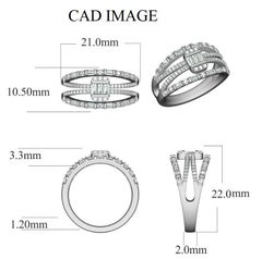 TJD 0.50 Carat Round & Baguette Diamond 14K White Gold Split Shank Fashion Ring