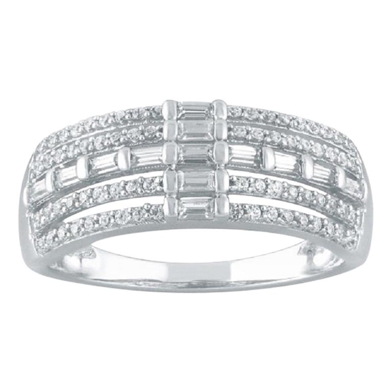 14K Solid White Gold .25 CT Round Baguette Cut Diamond Wedding Band Anniversary 