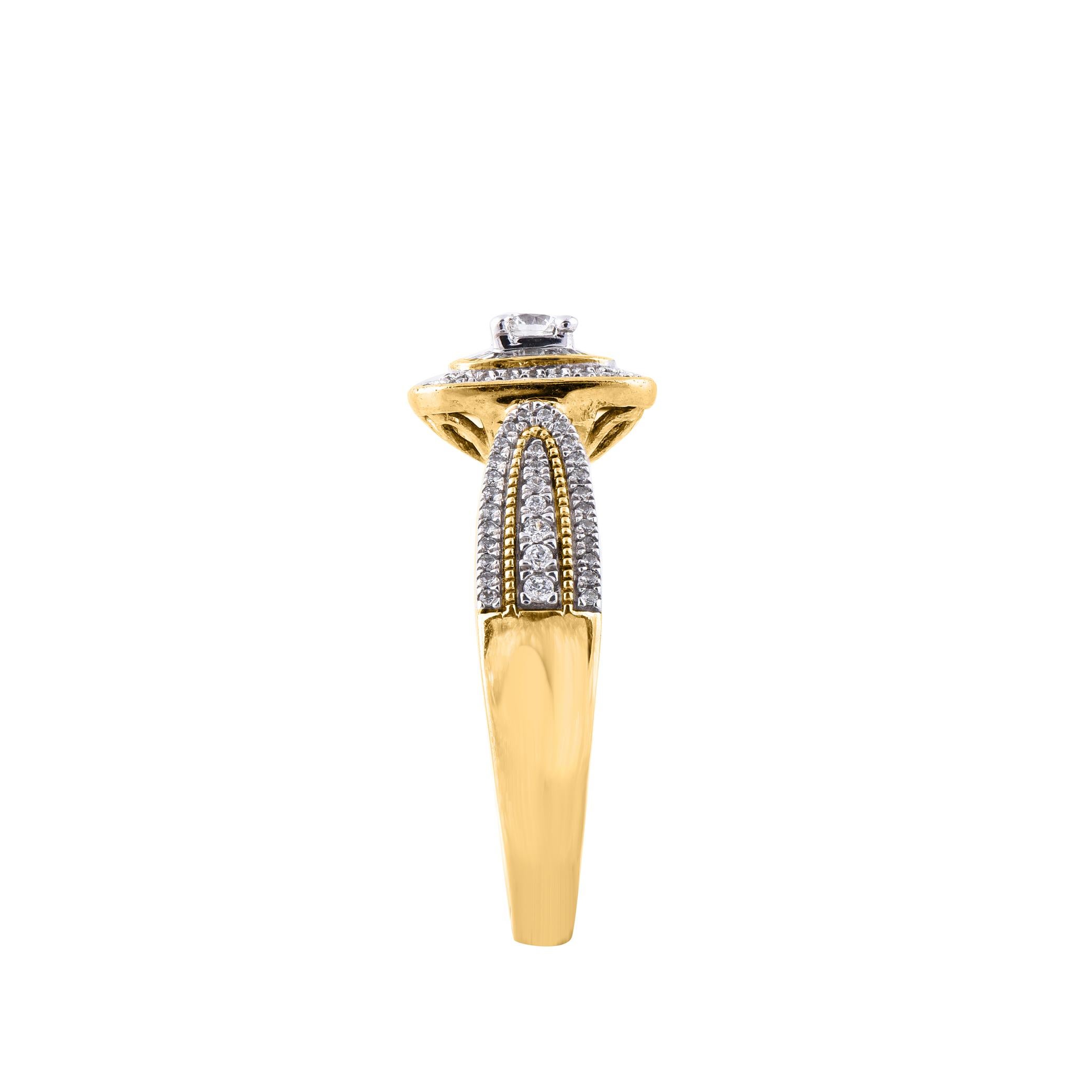 Mixed Cut TJD 0.50 Carat Round & Baguette Diamond 14KT Gold Designer Engagement Ring For Sale