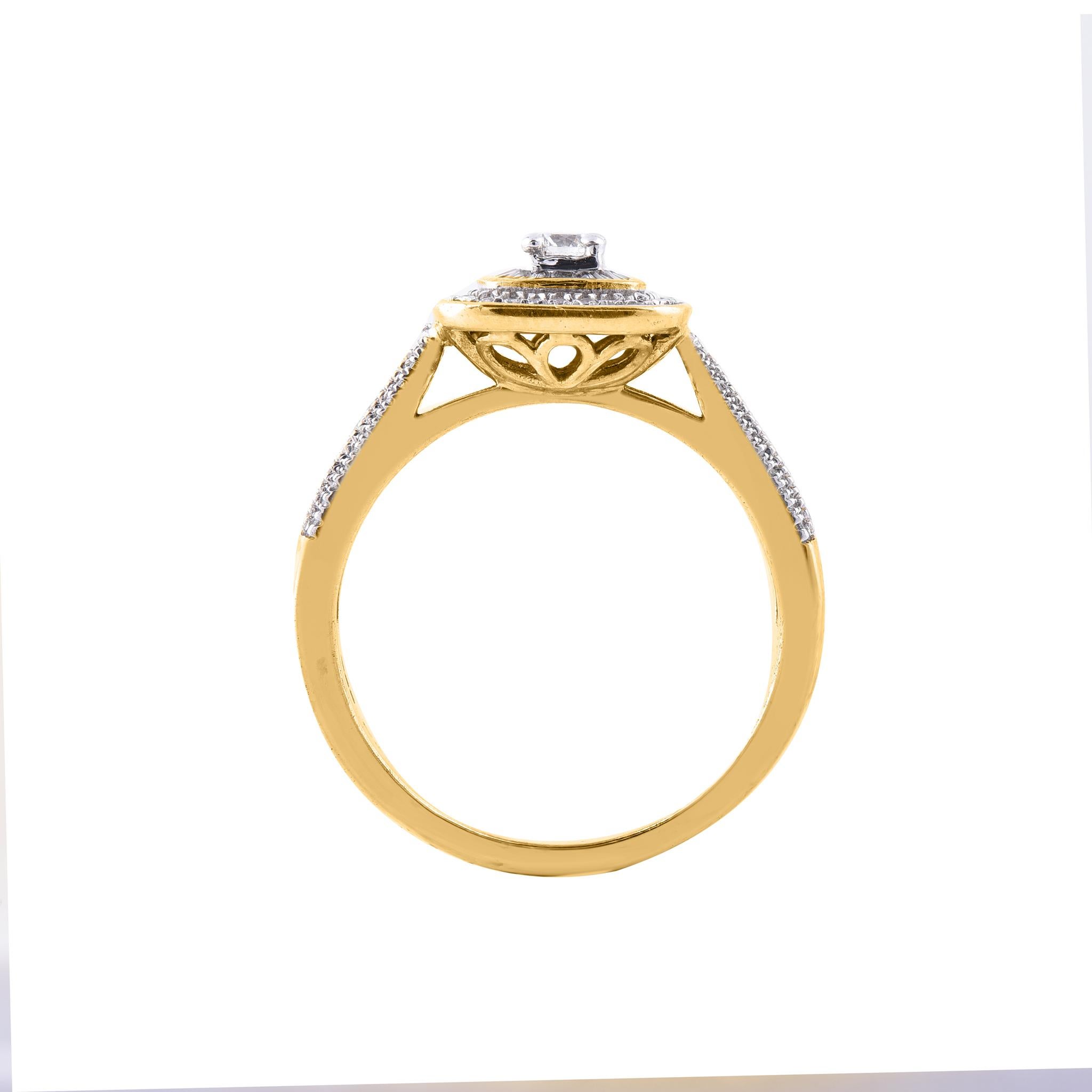 TJD 0.50 Carat Round & Baguette Diamond 14KT Gold Designer Engagement Ring In New Condition For Sale In New York, NY