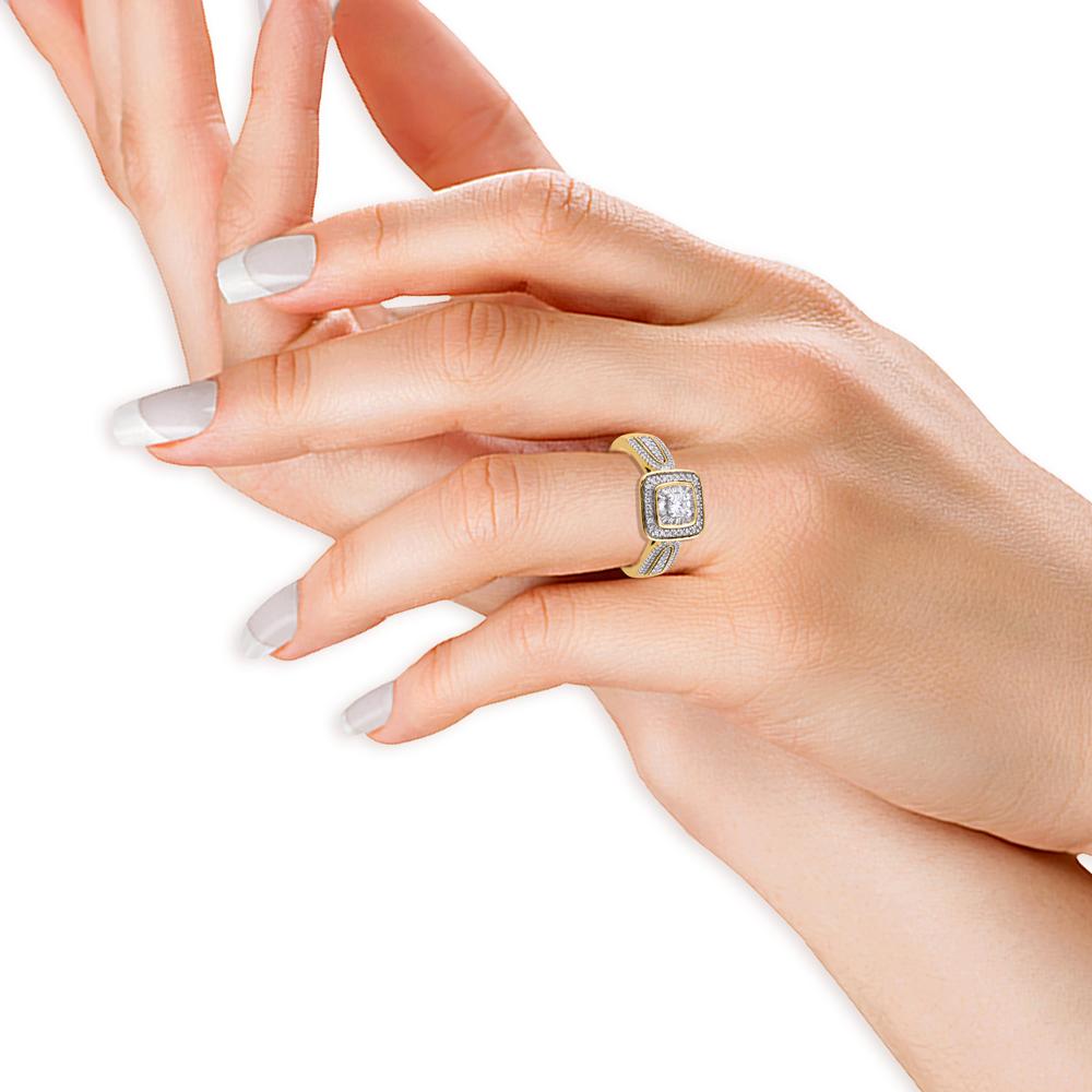 Bague de fiançailles designer en or 14 carats avec diamants ronds et baguettes de 0,50 carat TJD Pour femmes en vente