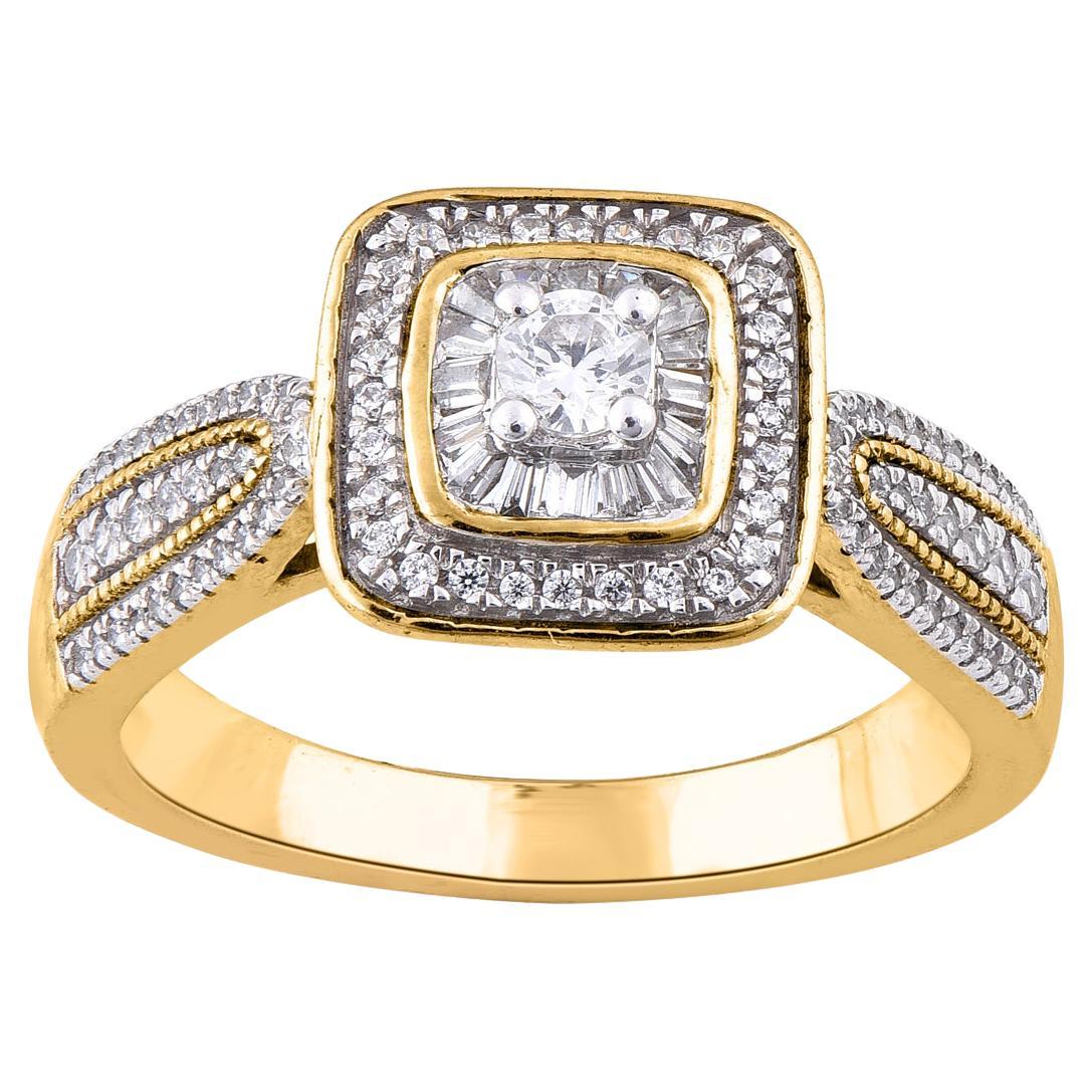 TJD 0.50 Carat Round & Baguette Diamond 14KT Gold Designer Engagement Ring