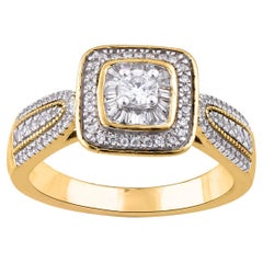 TJD 0.50 Carat Round & Baguette Diamond 14KT Gold Designer Engagement Ring