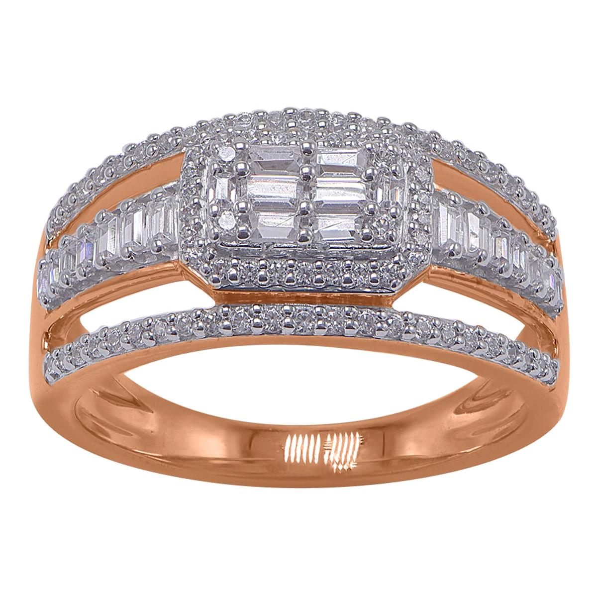 TJD 0.50 Carat Round & Baguette Diamond 14KT Gold Split Shank Engagement Ring