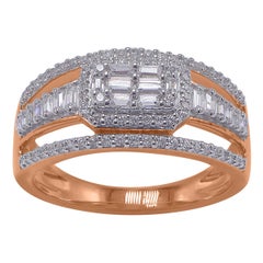 TJD 0.50 Carat Round & Baguette Diamond 14KT Gold Split Shank Engagement Ring