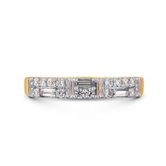 TJD 0.50 Carat Round & Baguette Diamond 14KT Gold Stackable Wedding Band Ring