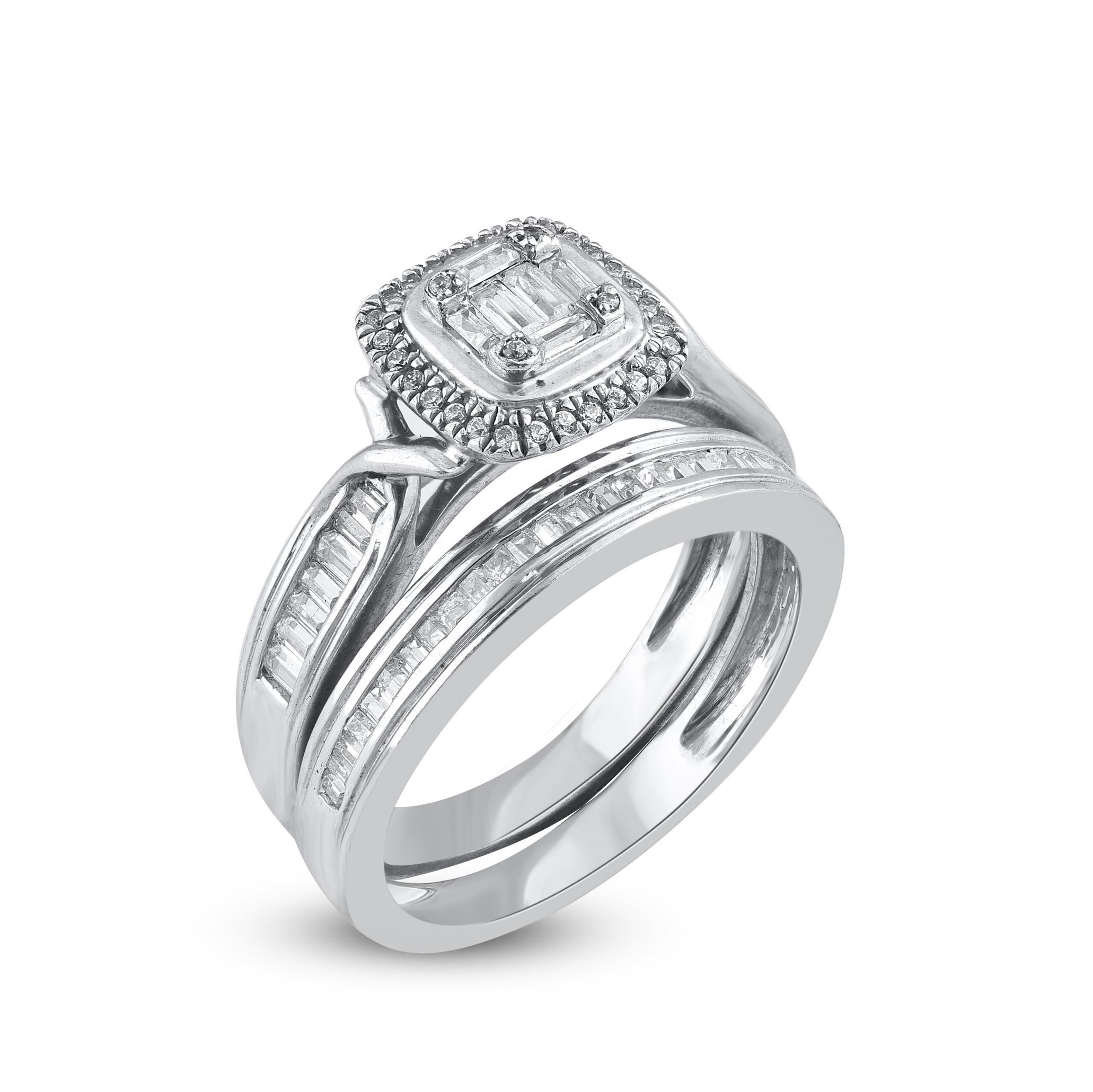 Contemporaneo TJD 0,50 carati di diamanti rotondi e baguette in oro bianco 14KT con cornice a cuscino in vendita