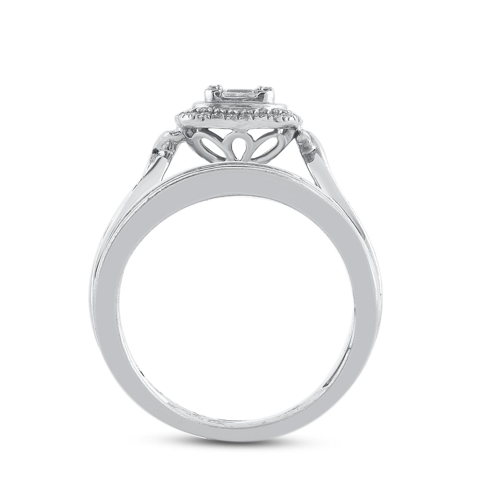 TJD 0,50 Karat Rund & Baguette Diamant 14KT Weißgold Kissen Rahmen Braut Set im Zustand „Neu“ im Angebot in New York, NY