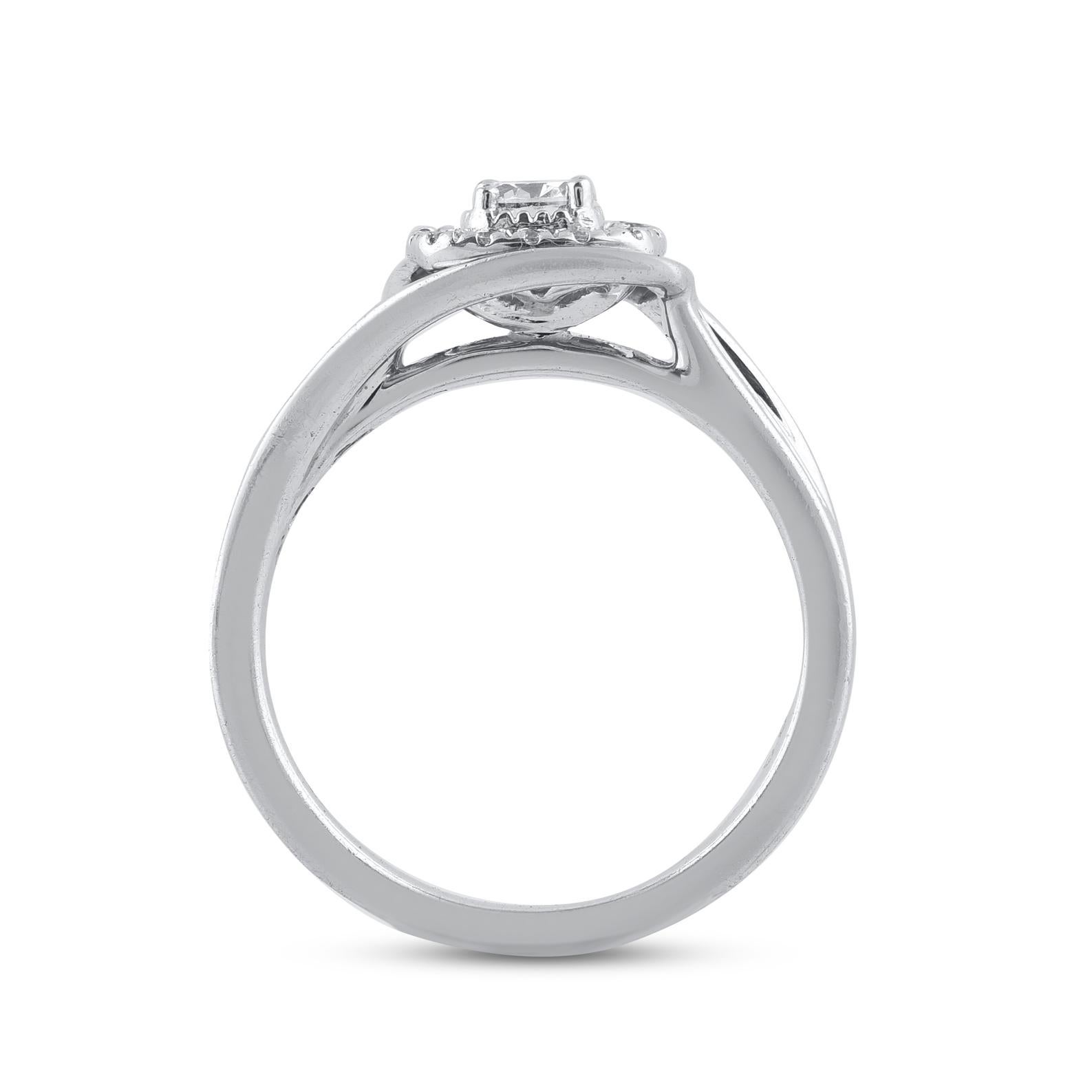 TJD 0.50 Carat Round & Baguette Diamond 14KT White Gold Engagement Ring In New Condition For Sale In New York, NY