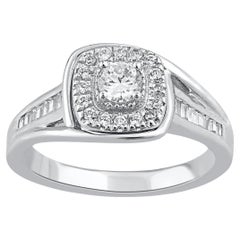 TJD 0.50 Carat Round 
Baguette Diamond 14KT White Gold Engagement Ring