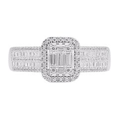 Bague de fiançailles en or blanc 14 carats avec diamants ronds et baguettes de 0,50 carat TJD