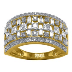 Alliance à plusieurs rangs en or jaune 14 carats avec diamants ronds et baguettes TJD 1,0 carat