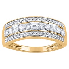 TJD 0.50 Carat Round & Baguette Diamond 14KT Yellow Gold Wedding Band Ring