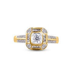 Anello da sposa firmato TJD con diamante rotondo e baguette da 0,50 carati in oro giallo 18Karati
