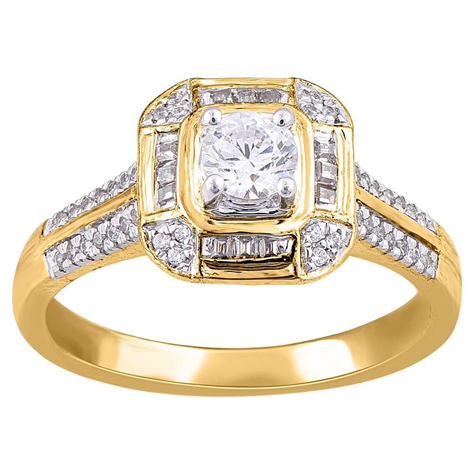 TJD 0.50 Carat Round 
Baguette Diamond 18Karat Yellow Gold Designer Bridal Ring