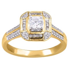 TJD 0.50 Carat Round 
Baguette Diamond 18Karat Yellow Gold Designer Bridal Ring