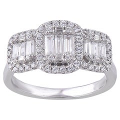TJD 0.50 Carat Round 
Baguette Diamond 18KT White Gold Halo Engagement Ring