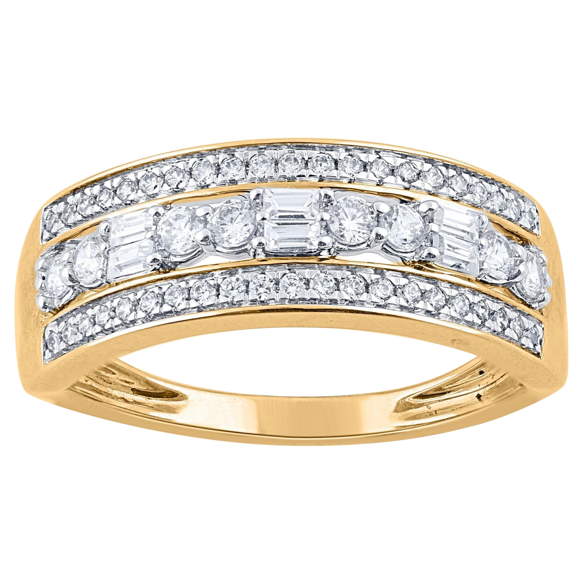 TJD 0.50 Carat Round
Baguette Diamond 18KT Yellow Gold Wedding Band Ring
