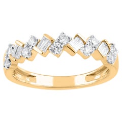 TJD 0.50 Carat Round & Baguette Diamond Wedding Band Ring in 14Karat Yellow Gold