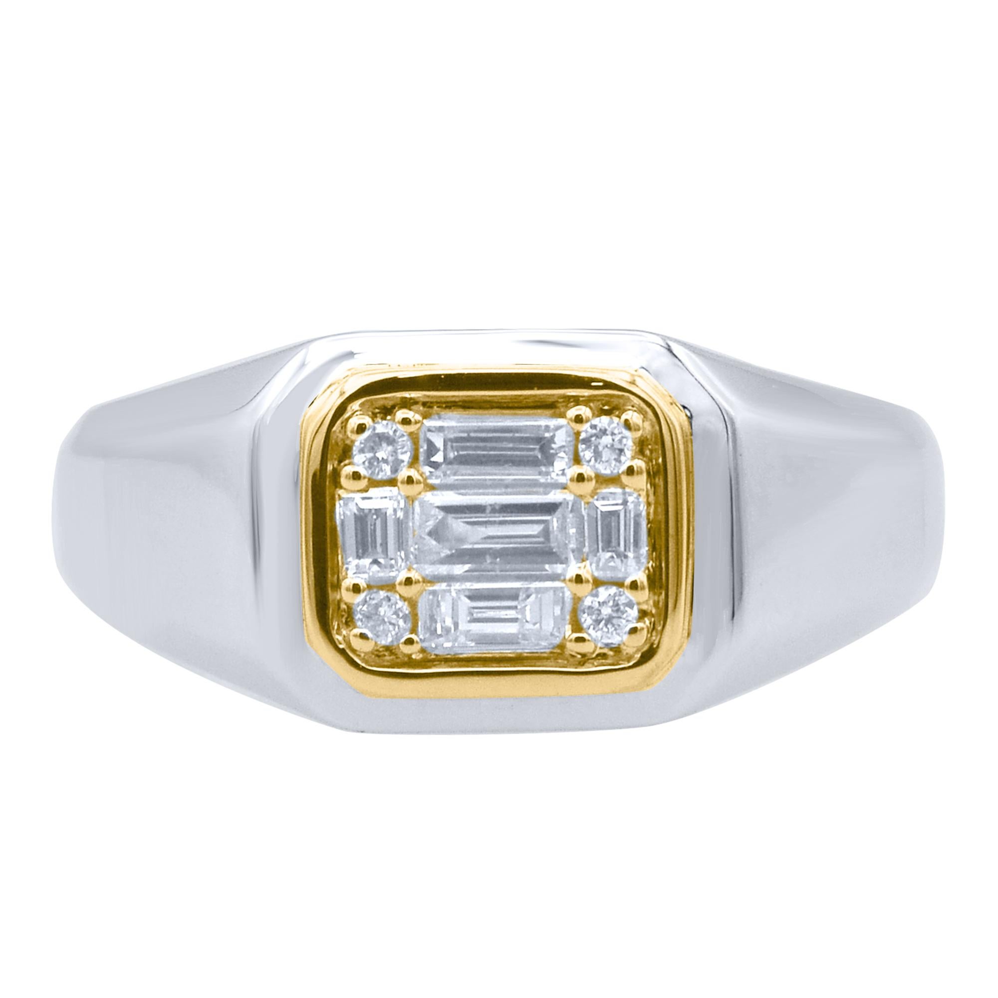 Contemporary TJD 0.50 Carat Round & Baguette Natural Diamond 14KT Two Tone Gold Wedding Ring For Sale