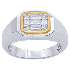 Bague de mariage en or bicolore 14 carats avec diamant naturel rond et baguette de 0,50 carat TJD