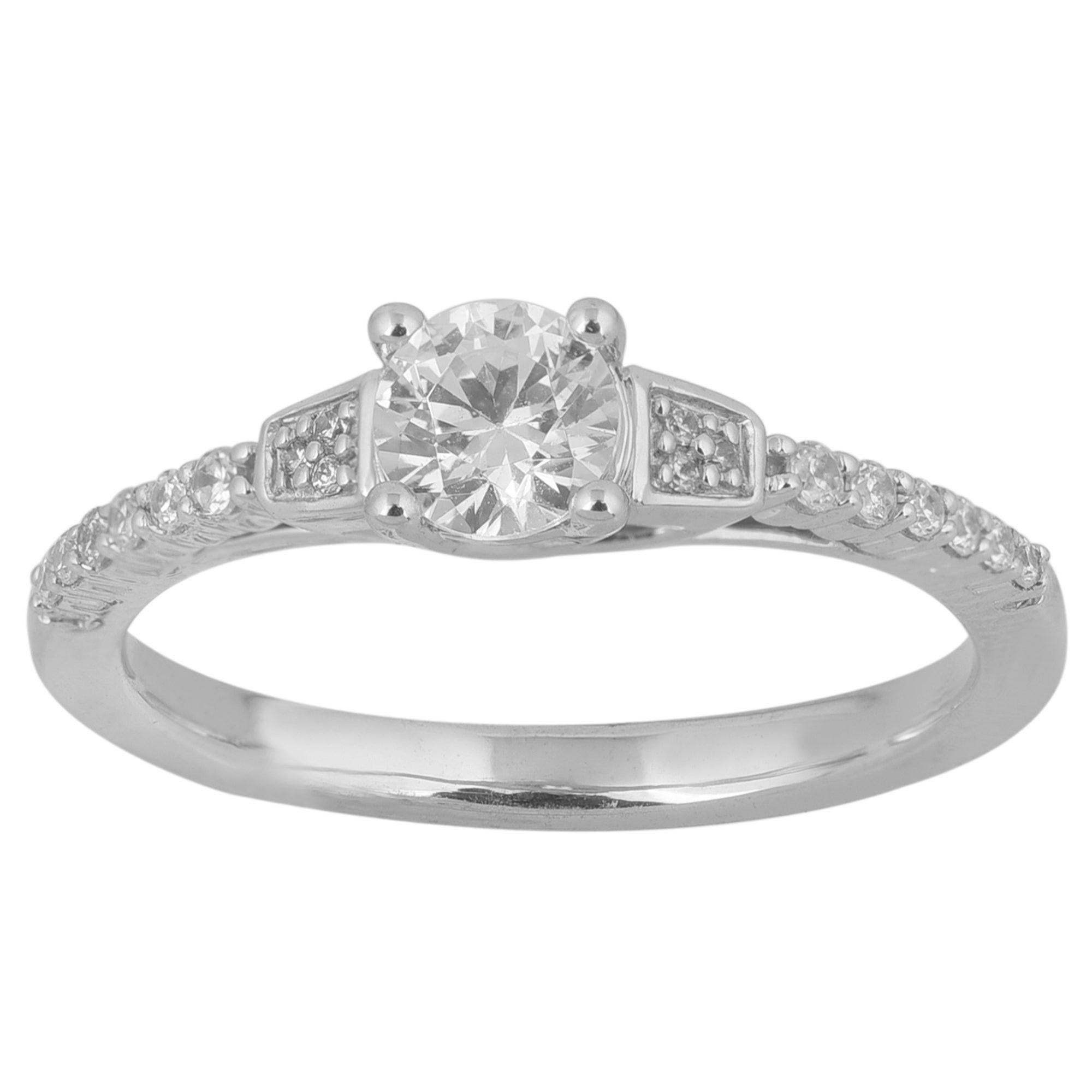 TJD 0.50 Carat Round Diamond 18 Karat White Gold Diamond Engagement Ring For Sale