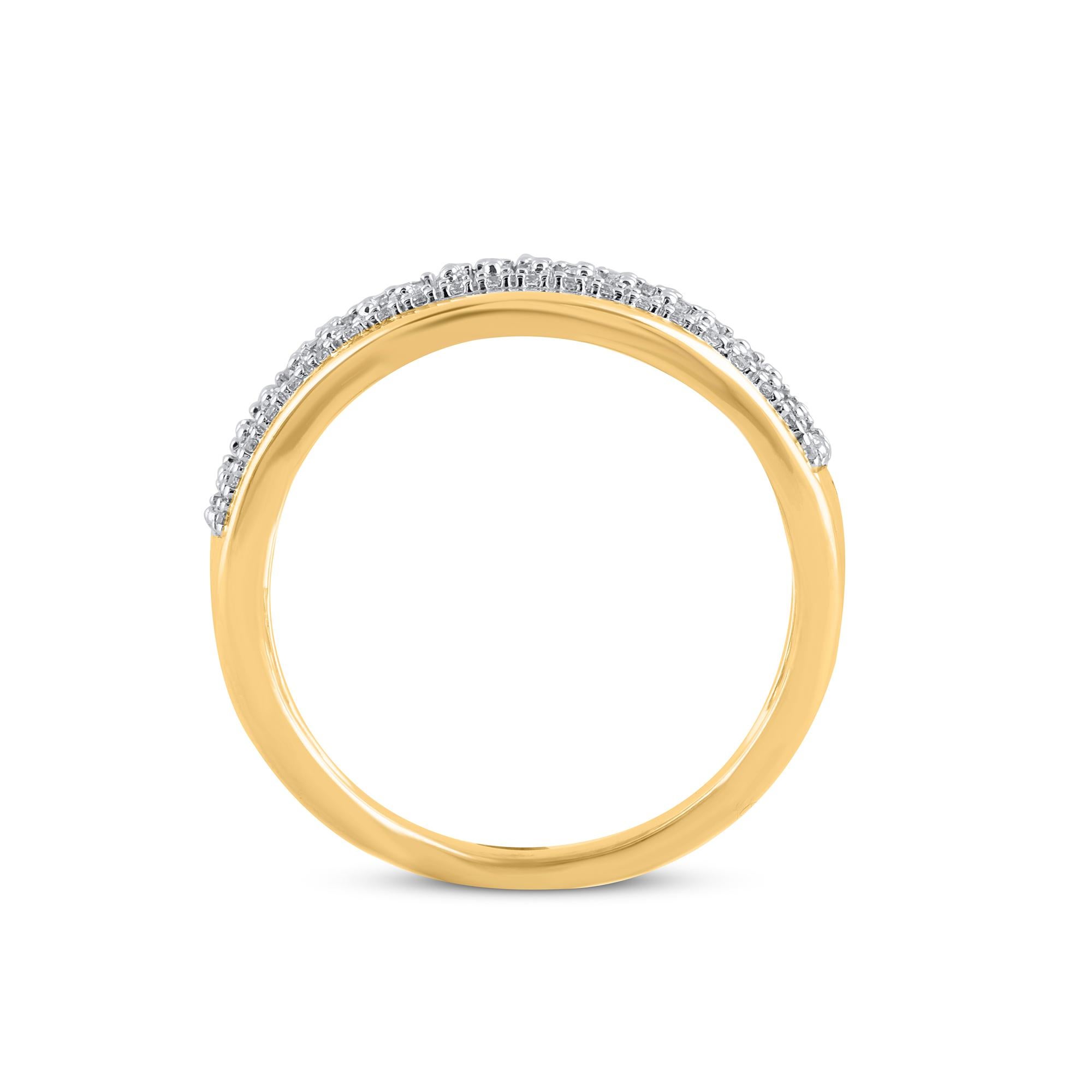 Women's TJD 0.50 Carat Round & Baguette Diamond 14 Karat Yellow Gold Multi-row Dome Ring For Sale