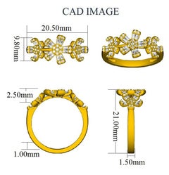 TJD 0.50 Carat Round Brilliant and Baguette Diamond 14KT White Gold Floral Ring