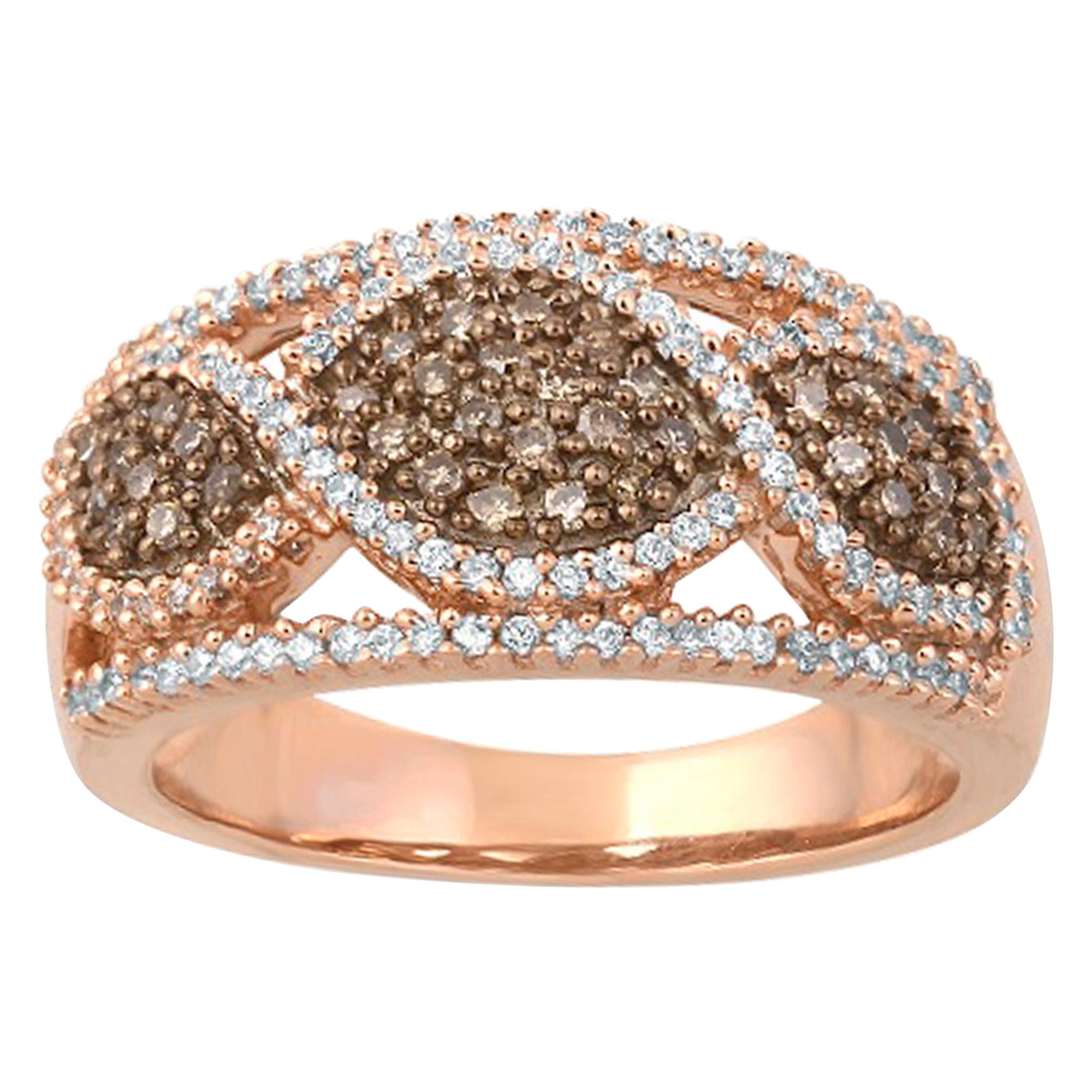 TJD 0.50 Carat White and Cognac Diamond 14K Rose Gold Infinity Wedding Band Ring