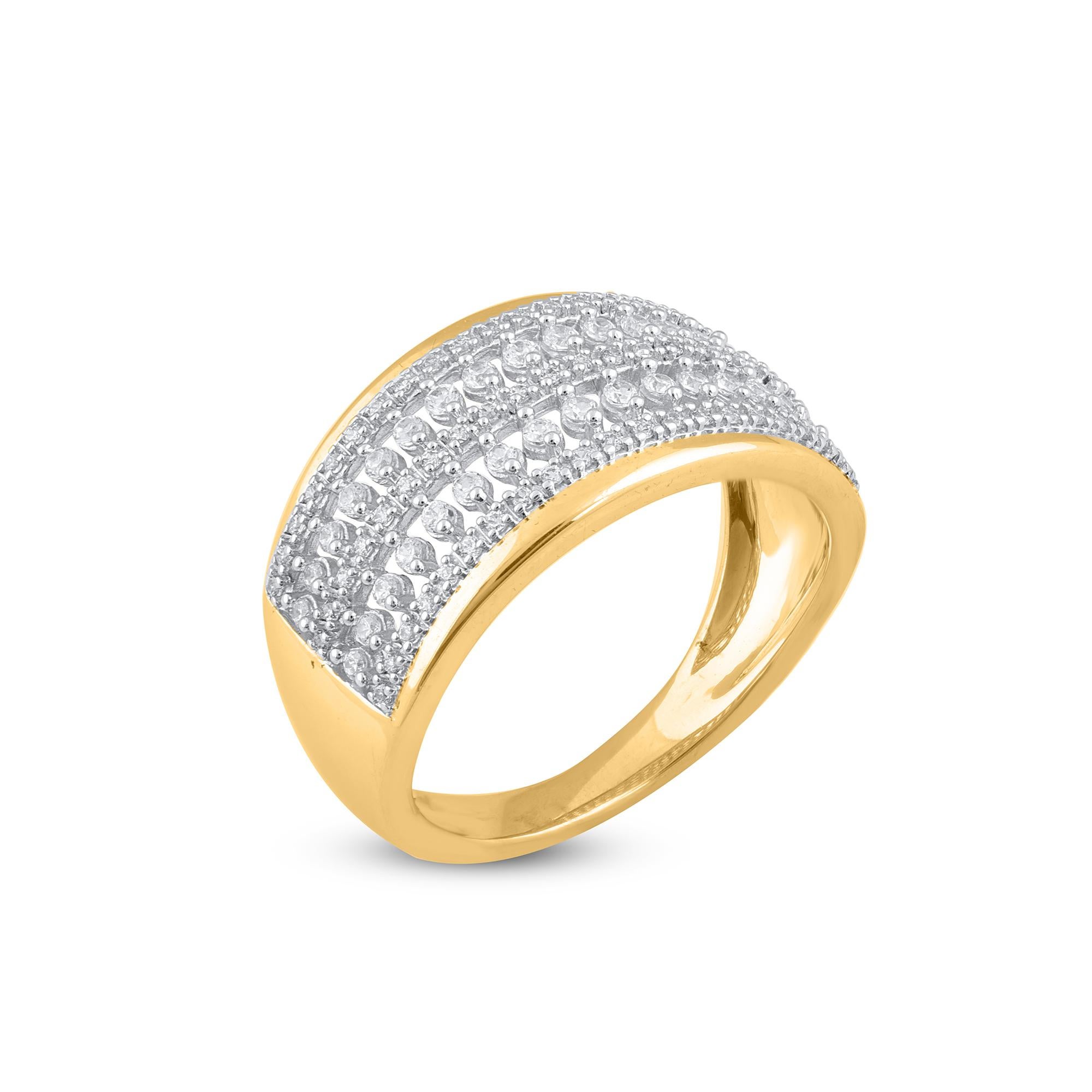 Bring charm to your look with this diamond ring. The ring is crafted from 14-karat gold in your choice of white, rose, or yellow, and features Round Brilliant 97 white diamonds, Micro Prong & Prong set, H-I color I2 clarity and a high polish finish