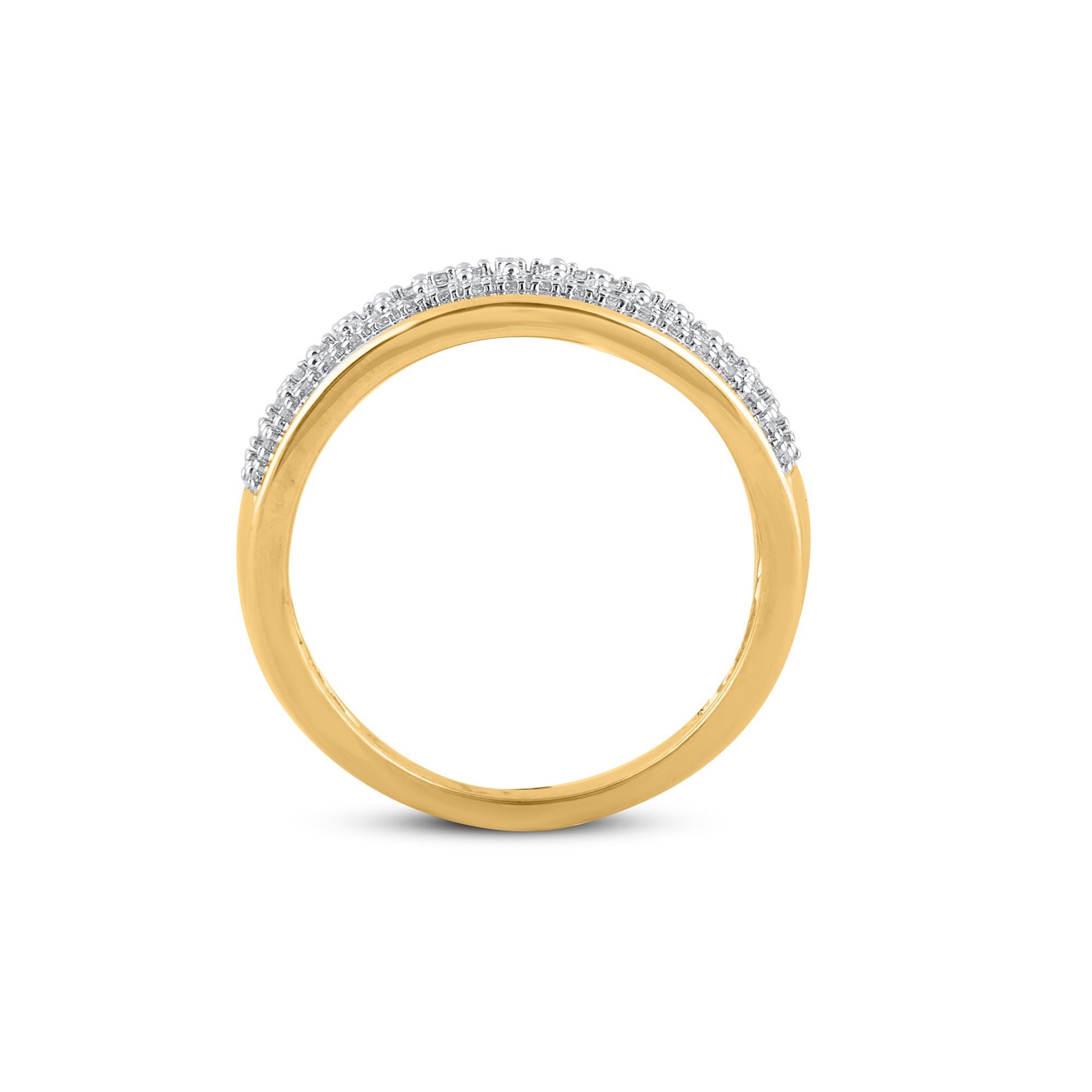 Women's TJD 0.50 Carat Round Diamond 14 Karat Yellow Gold Multi-Row Wedding Dome Ring For Sale