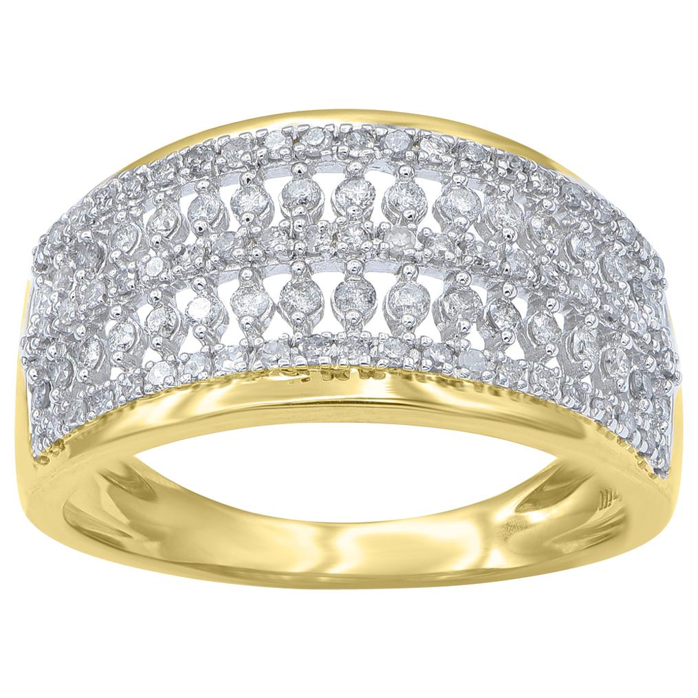 TJD 0.50 Carat Round Diamond 14 Karat Yellow Gold Multi-Row Wedding Dome Ring