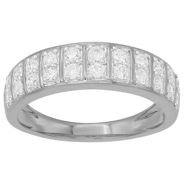 TJD 0.50 Carat Round Diamond 14 Karat White Gold Double row Wedding ...