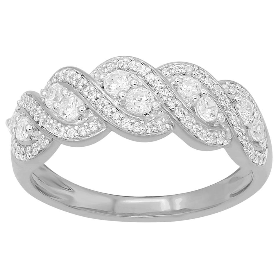 TJD 0.50 Carat Round Diamond 14 Karat White Gold Entangled Wedding Band Ring