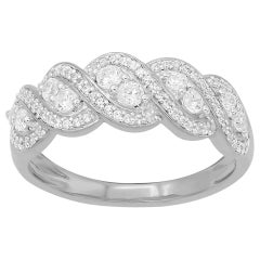 TJD 0.50 Carat Round Diamond 14 Karat White Gold Entangled Wedding Band Ring