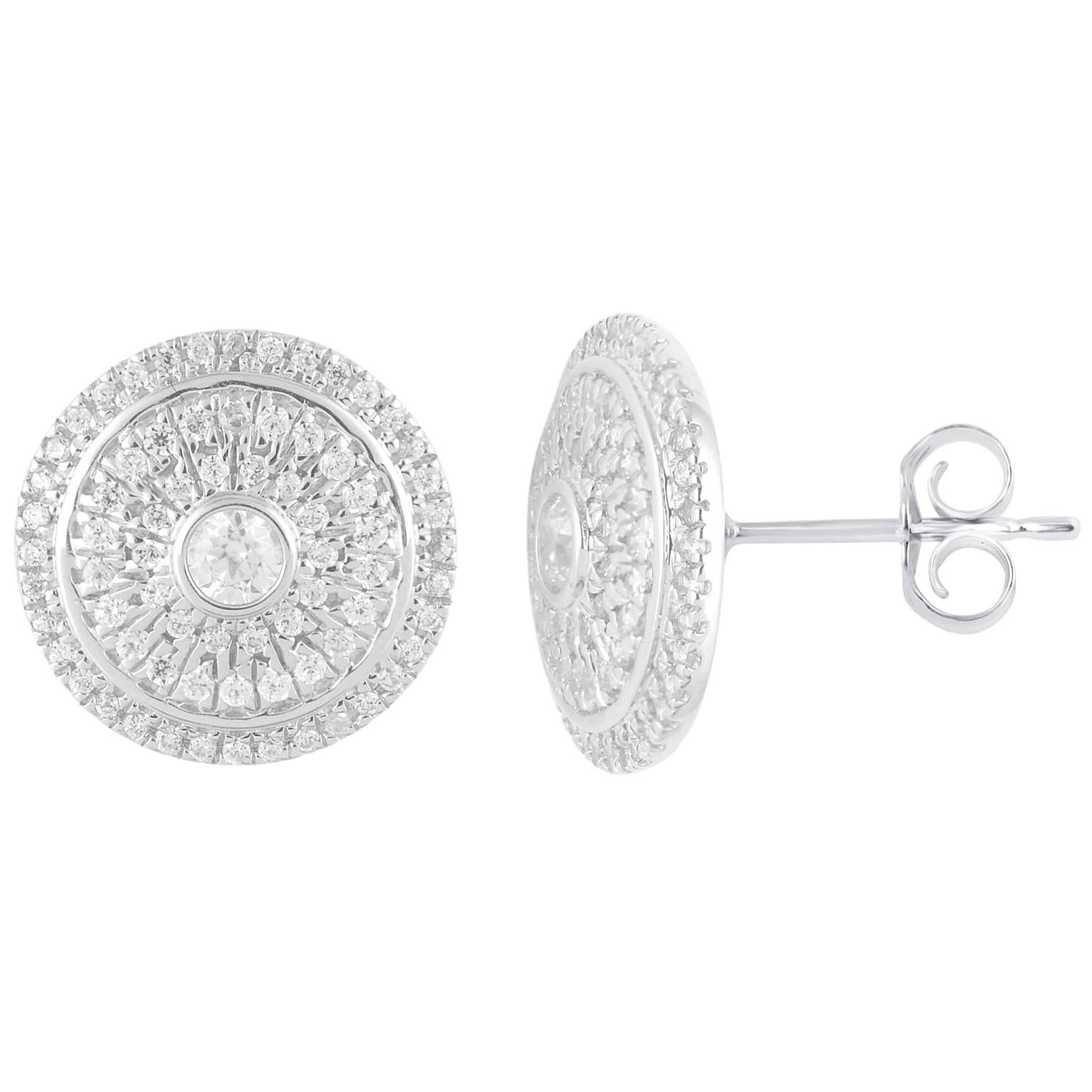 TJD 0.50 Carat Round Diamond 14 Karat White Gold Cluster Circle Stud Earrings For Sale