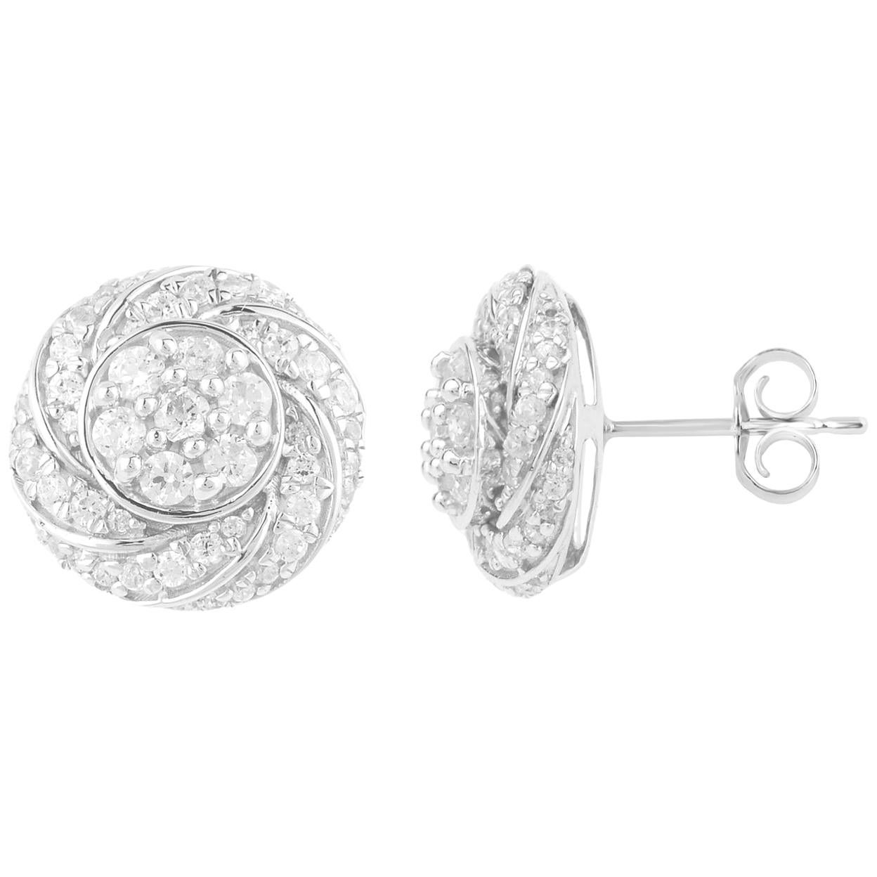 TJD Clous d'oreilles en or blanc 14 carats avec grappe en forme de spirale et diamants ronds de 0,50 carat