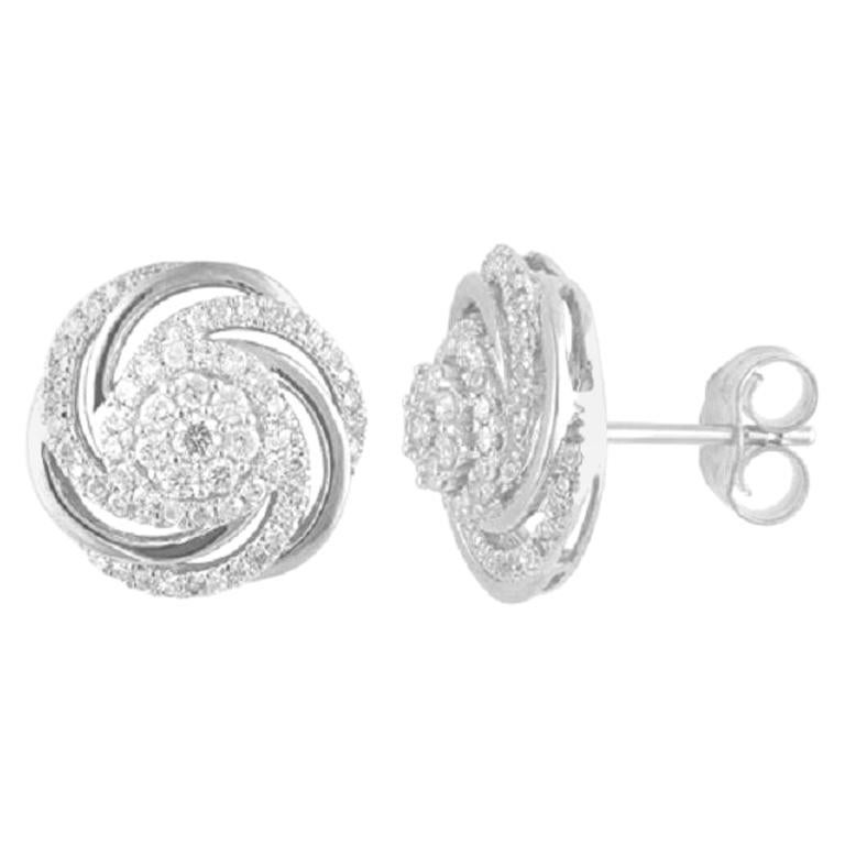 Clous d'oreilles à la mode en or blanc 14 carats avec grappe en forme de spirale et diamants ronds de 0,50 carat TJD