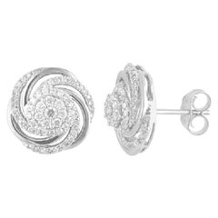 Clous d'oreilles à la mode en or blanc 14 carats avec grappe en forme de spirale et diamants ronds de 0,50 carat TJD