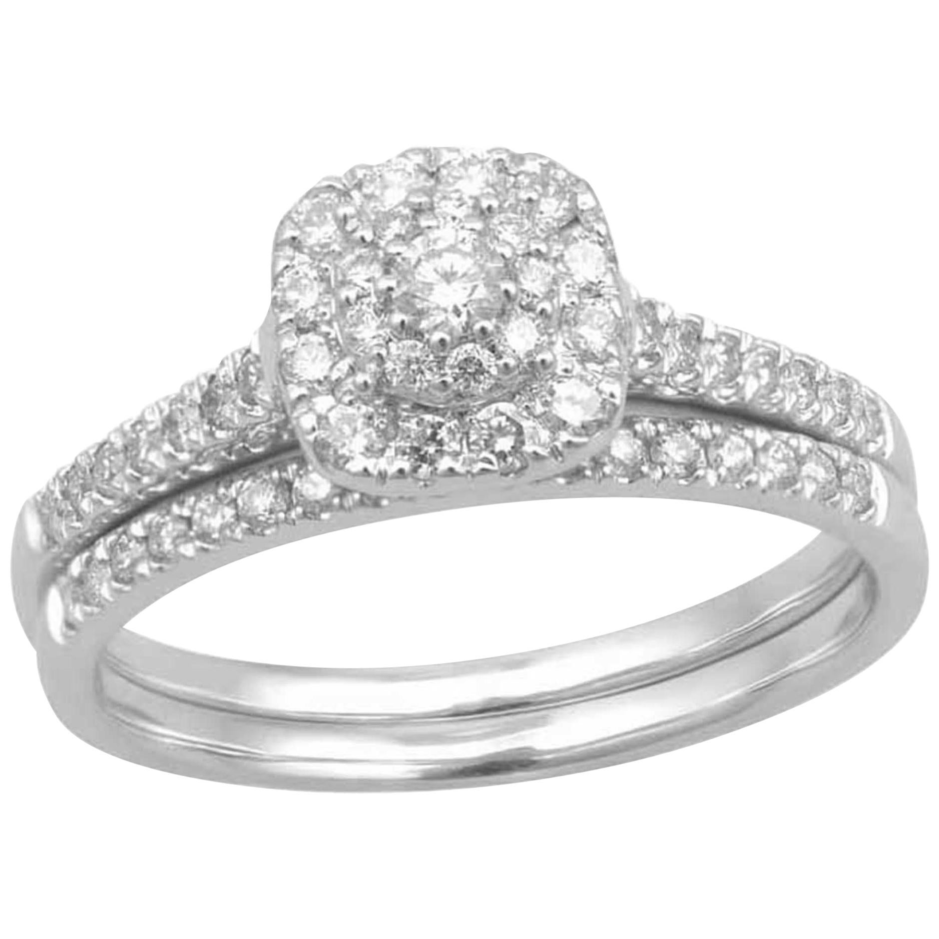 TJD 0.50 Carat Round Diamond 14 Karat White Gold Stackable Cluster Bridal Set For Sale