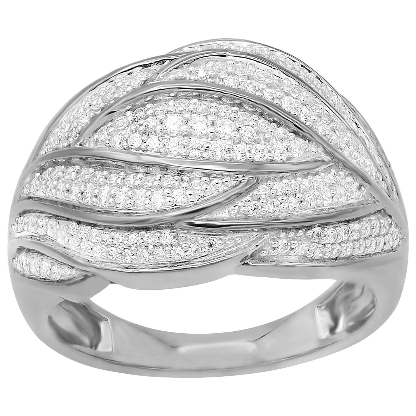TJD 0.50 Carat Round Diamond 14 Karat White Gold Wave Fashion Wedding Band Ring