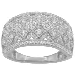 TJD 0.50 Carat Round Diamond 14 Karat White Gold Wide Wedding Band Ring