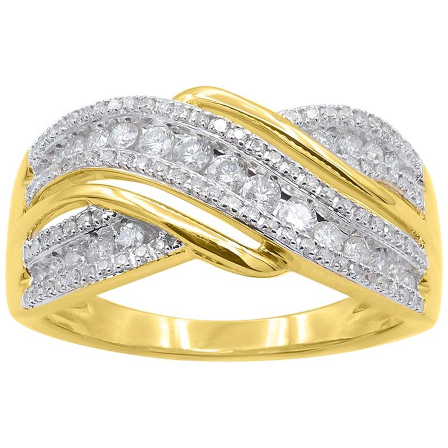 TJD 1.25 Carat Round and Princess Cut Diamond 14K Two-tone Cross over  wedding Band For Sale at 1stDibs