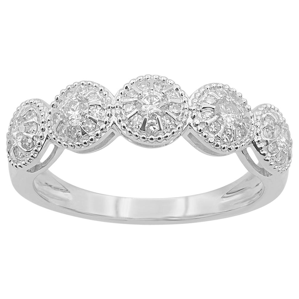 TJD 0.50 Carat Round Diamond 14 KT White Gold Cluster Fashion Wedding Band Ring